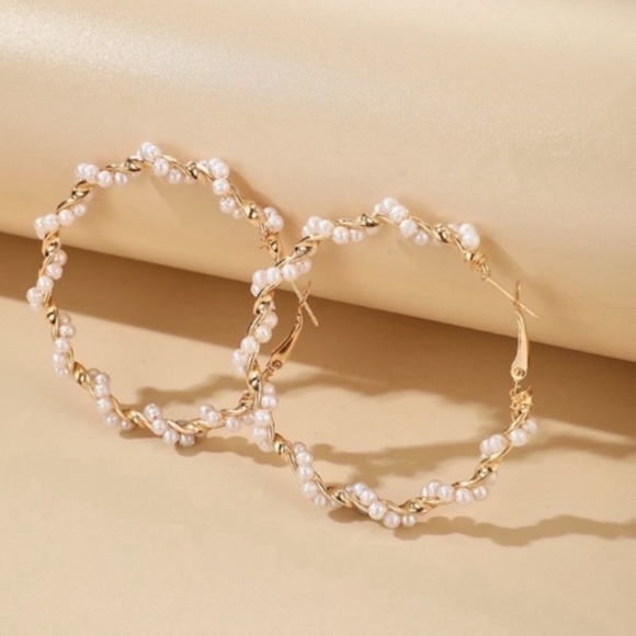 5 for $25 Elegant 14k Gold Plated and Pearl Hoop Earrings - Picture 4 of 4
